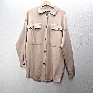 Truth Republic Womens Large beige viscose cozy sweater Shacket front pockets L.